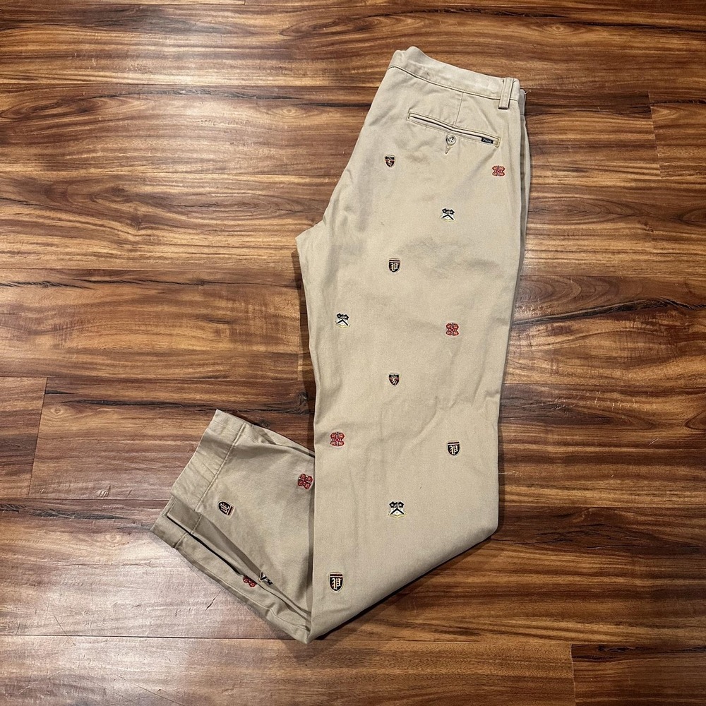 Polo Ralph Lauren Pants Mens 33x32 Beige Embroidered Crest Logo Chino Casual